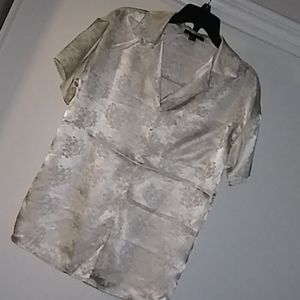 Woven Short Sleeve Beige Buttondown Top